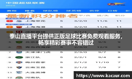 泰山直播平台提供正版足球比赛免费观看服务，畅享精彩赛事不容错过